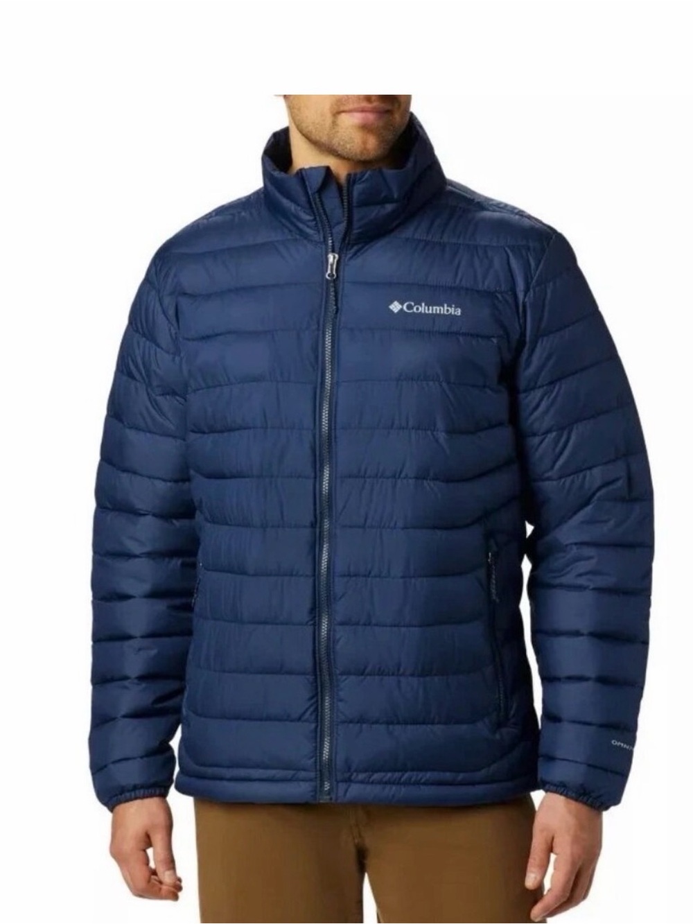 Columbia Blue Duck Down Puffer Jacket Mens Size L Full Zip Winter Coat Navy Blue